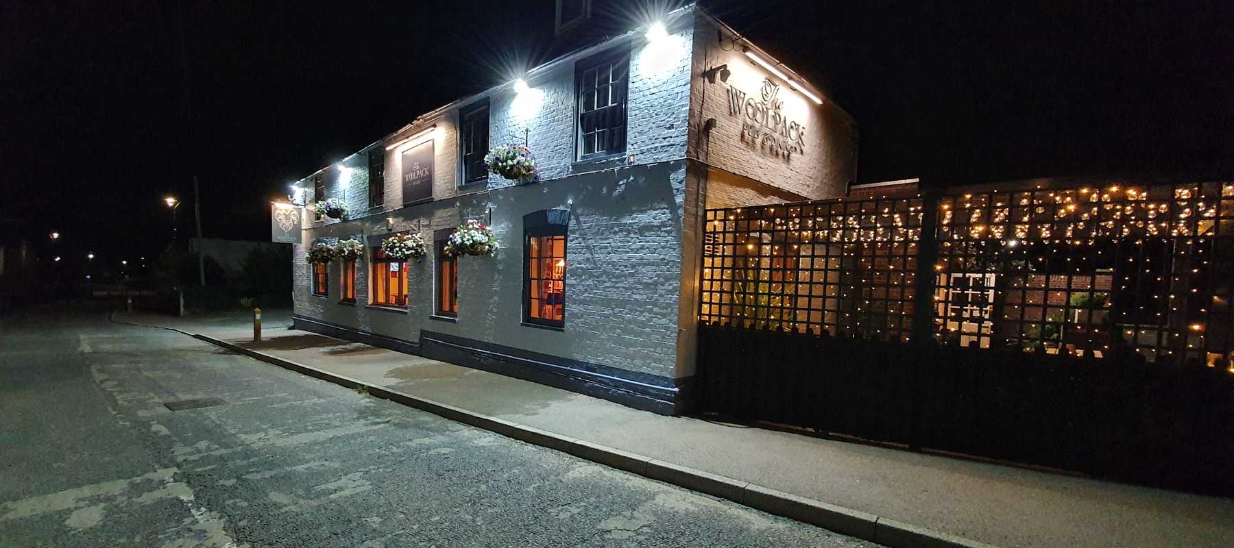 Out side night time view of the woolpack